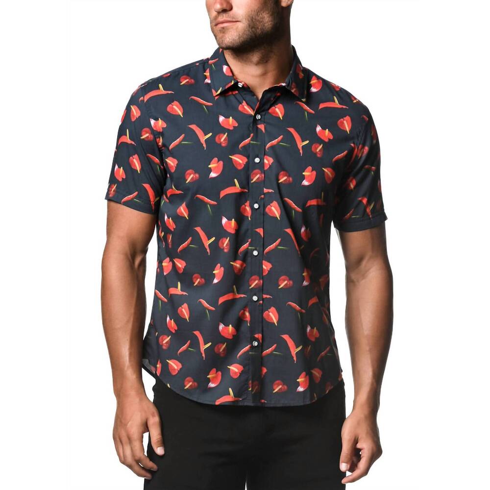 NEW POSTMARC short sleeve woven shirt in navy/red